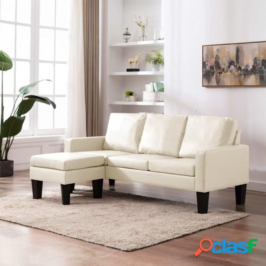 Sofá de 3 plazas con reposapiés cuero sintético color