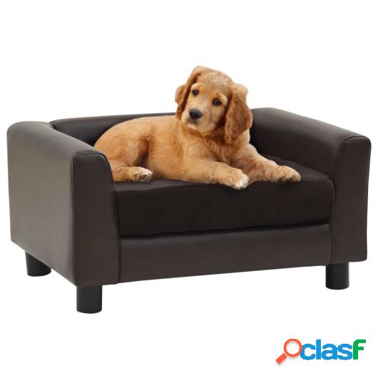 Sofá para perros felpa y cuero sintético marrón 60x43x30