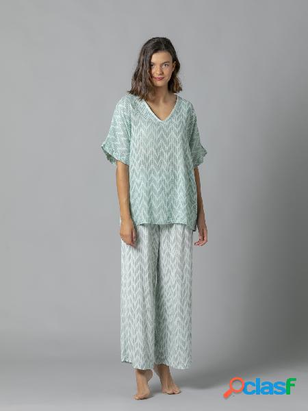 camisa estampado zig zag algodón Aqua