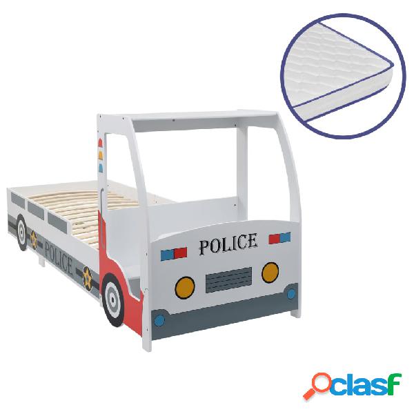 vidaXL Cama infantil coche de policía colchón