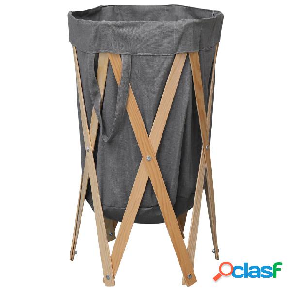 vidaXL Cesto para colada plegable madera y tela gris