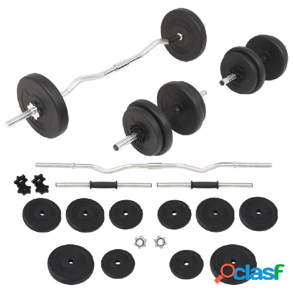 vidaXL Juego de pesas 30 kg barra y mancuernas
