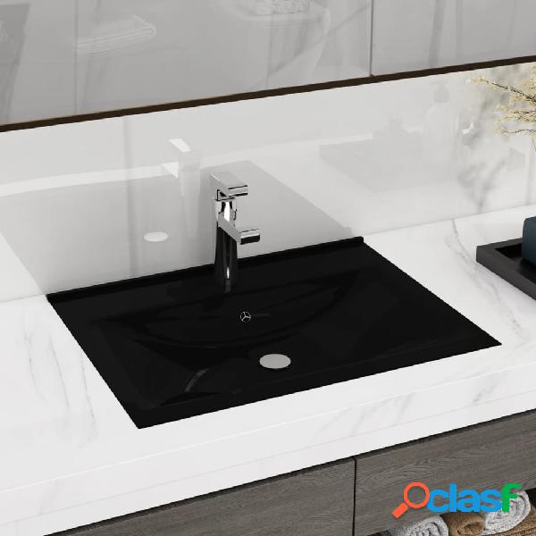 vidaXL Lavabo rectangular cerámica orificio de grifo negro