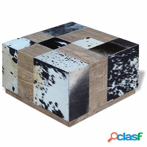 vidaXL Mesa de centro cuero vacuno real 60x60x36 cm