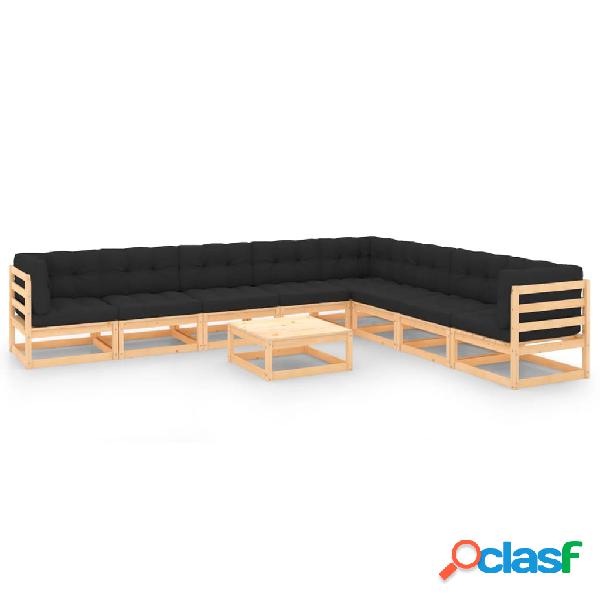 vidaXL Muebles de jardín 9 piezas cojines madera pino gris