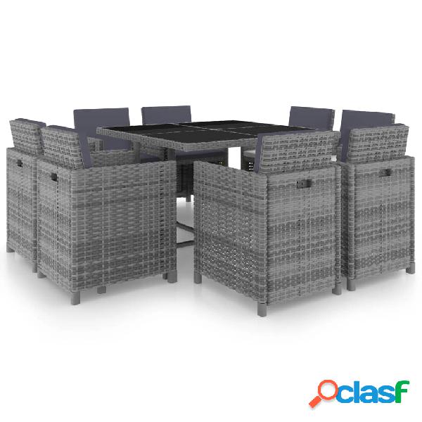 vidaXL Set comedor de jardín 9 piezas y cojines ratán