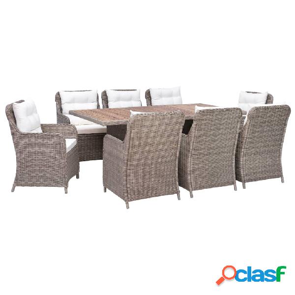 vidaXL Set de comedor jardín 9 piezas cojines ratán