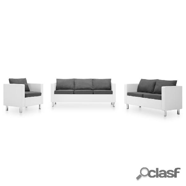 vidaXL Set de sofás de 3 piezas de cuero sintético blanco