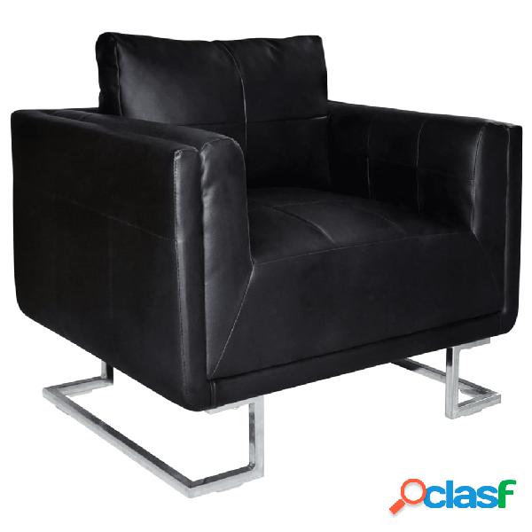 vidaXL Sillón con patas cromadas y cuero artificial negro