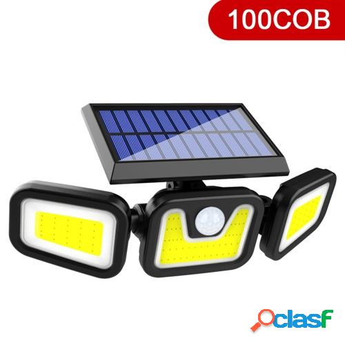100COB Solar 3 cabezas Lámpara dividida giratoria Sensor de