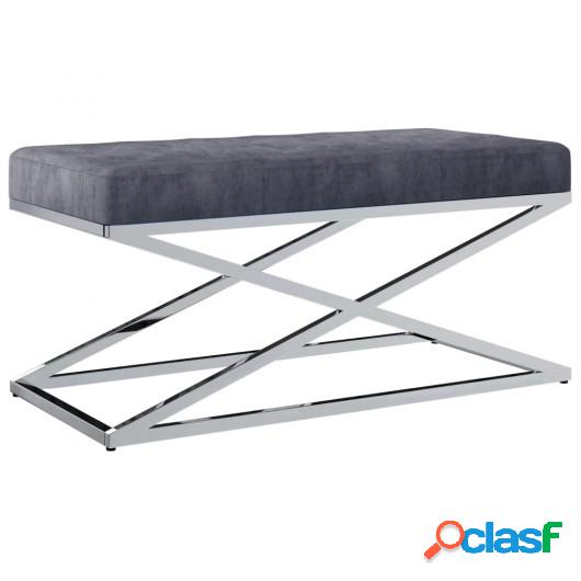 Banco de acero inoxidable y terciopelo gris 97 cm