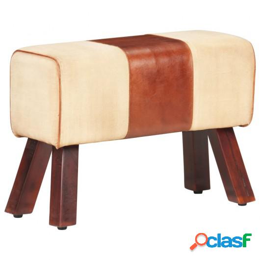 Banco de lona y cuero auténtico marrón 58 cm