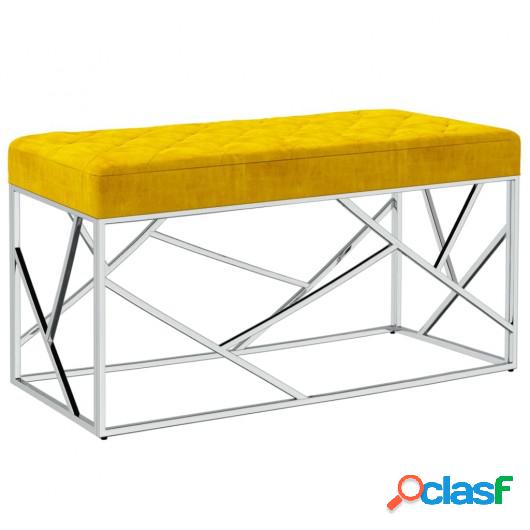 Banco de terciopelo y acero inoxidable amarillo mostaza 97