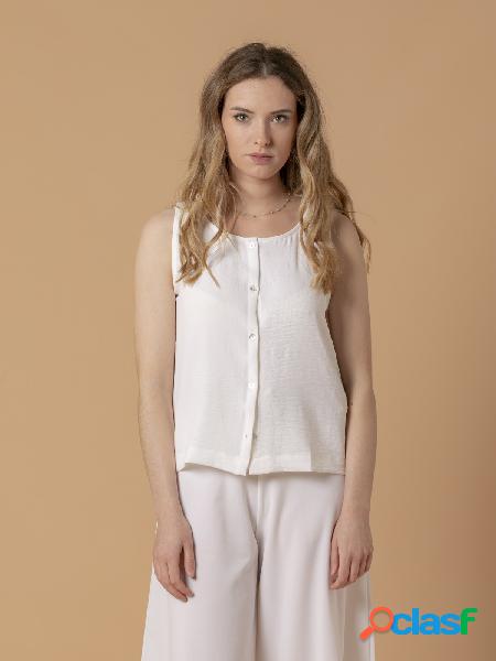 Camisa fluida botones sin mangas Blanco