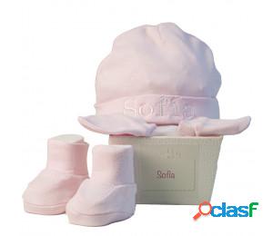 Conjunto patucos manoplas y gorro personalizado rosa