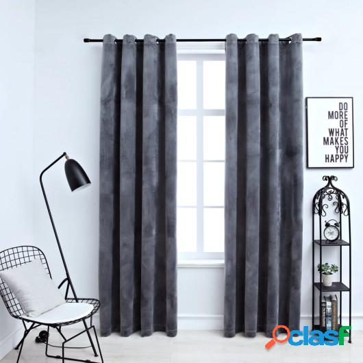 Cortinas opacas anillas 2 uds terciopelo antracita 140x225