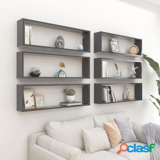 Estantes cubo de pared 6 uds aglomerado gris 100x15x30 cm
