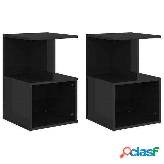 Mesitas de noche 2 uds aglomerado negro brillante 35x35x55