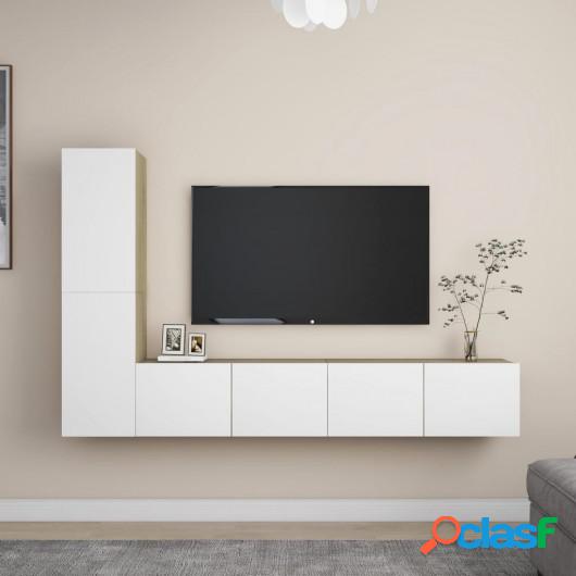 Muebles de pared de TV 4 pzas aglomerado blanco y roble