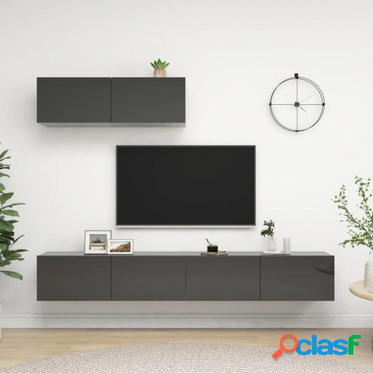 Muebles para TV de 3 piezas aglomerado gris brillante