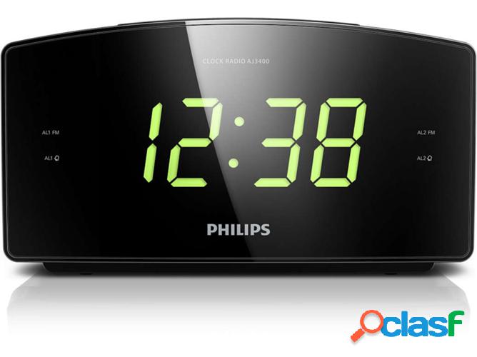 Radio Despertador PHILIPS AJ3400/12 (Negro - Digital - FM -