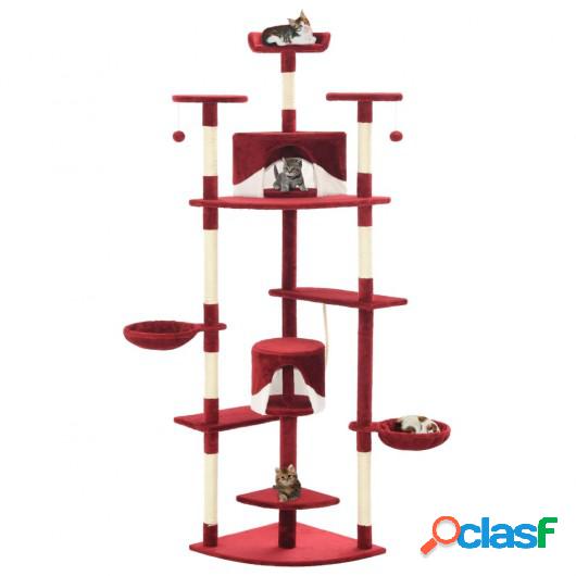 Rascador para gatos con poste de sisal 203 cm rojo y blanco