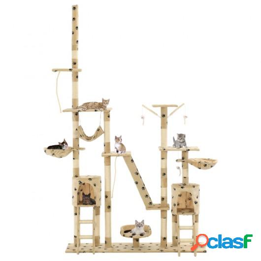 Rascador para gatos con poste de sisal 230-250 cm huellas