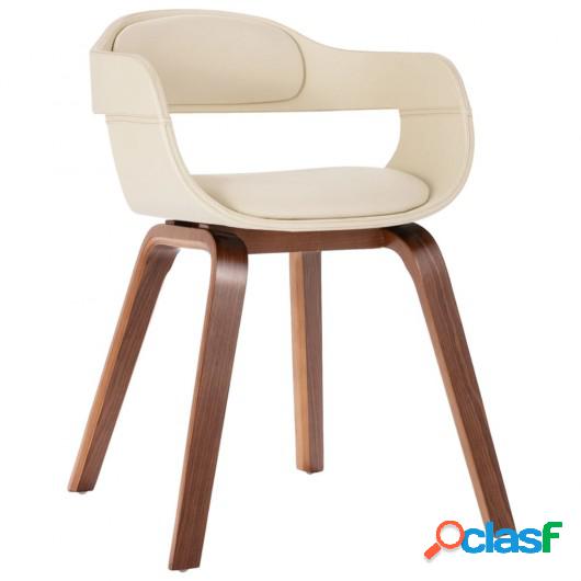 Silla de comedor de madera curvada y cuero artificial blanco