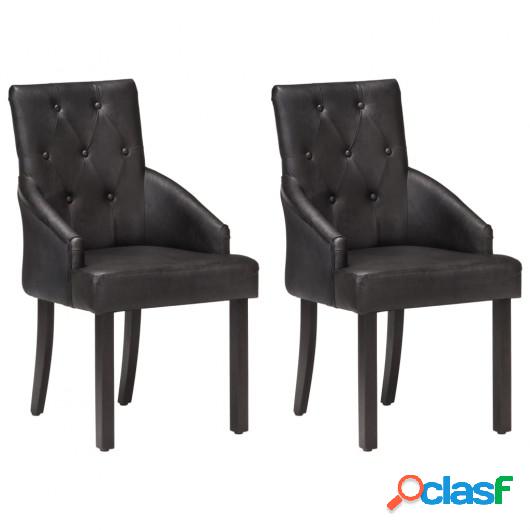 Sillas de comedor 2 unidades cuero auténtico de cabra negro