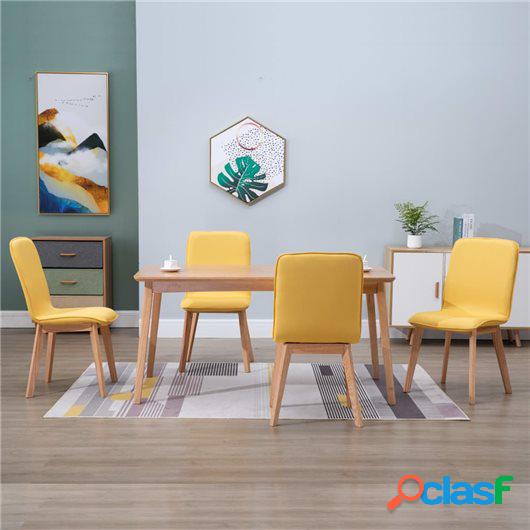 Sillas de comedor 4 uds tela amarilla y madera maciza de