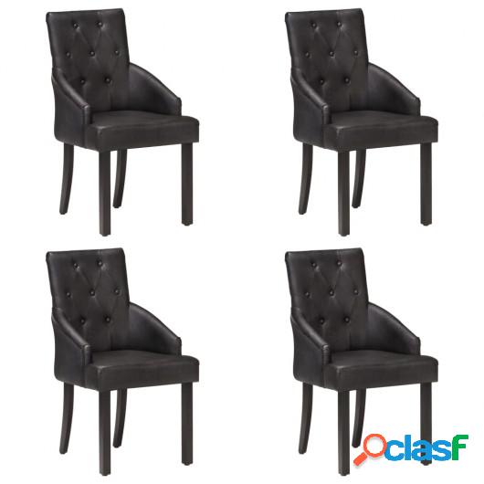 Sillas de comedor 4 unidades cuero auténtico de cabra negro