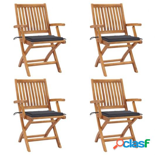 Sillas de jardín plegables y cojines 4 udes madera maciza