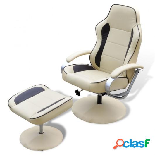 Sillón con reposapiés ajustable cuero artificial blanco