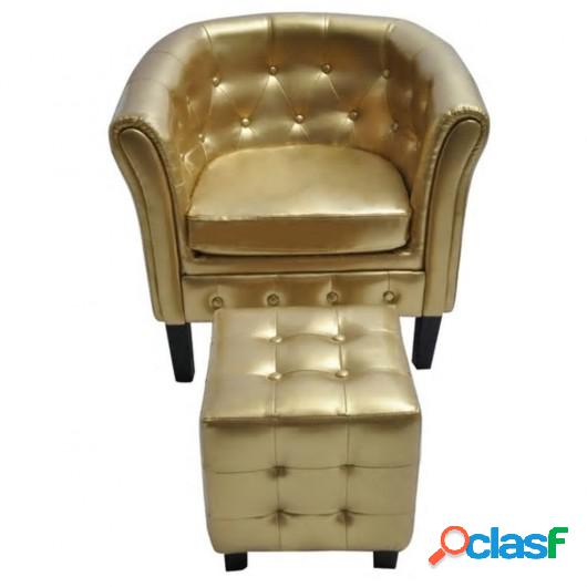 Sillón con taburete reposapiés cuero artificial dorado