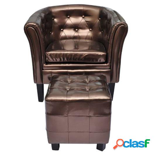 Sillón con taburete reposapiés cuero artificial marrón