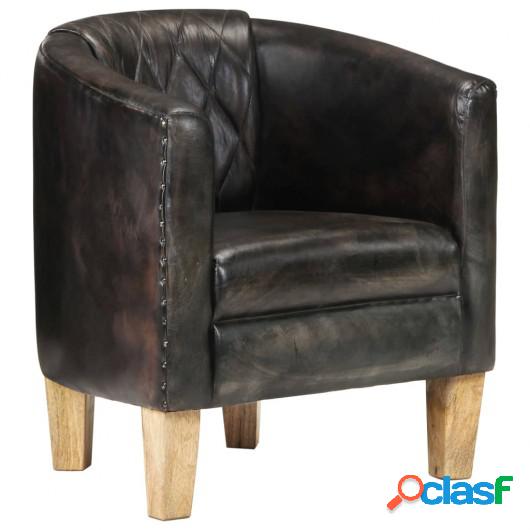 Sillón diseño de cubo de cuero auténtico gris envejecido