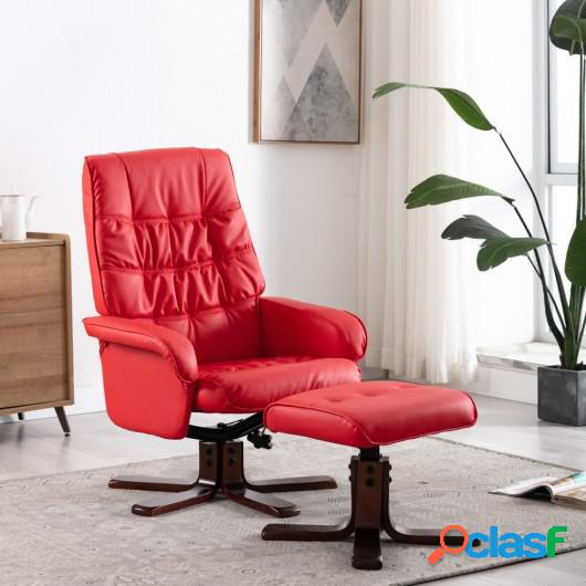 Sillón reclinable con reposapiés de cuero sintético rojo