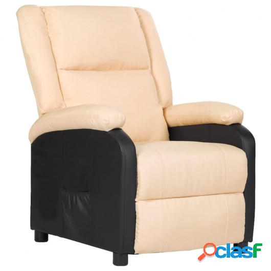 Sillón reclinable para TV de cuero sintético y tela crema