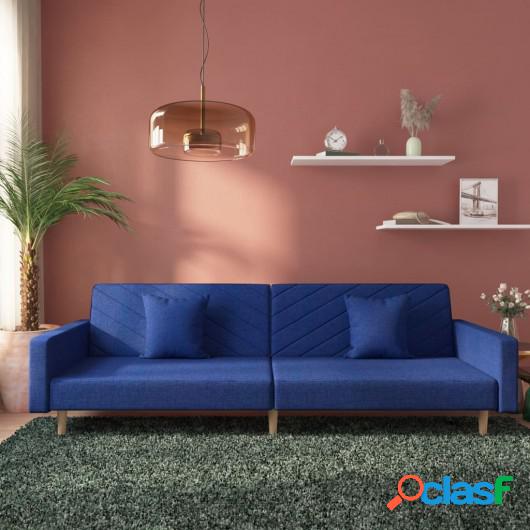Sofá cama de 2 plazas con dos almohadas tela azul