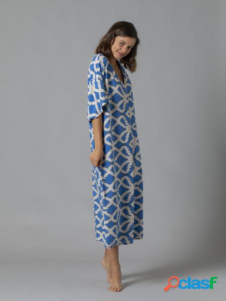 Vestido fluido estampado monocolor Azul