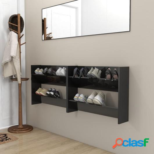 Zapatero de pared 2 uds negro brillante aglomerado 80x18x60