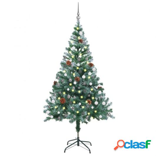 Árbol de navidad glaseado con LED, bolas y piñas 150 cm