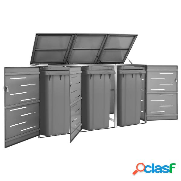 vidaXL Cobertizo contenedor de basura triple acero inox