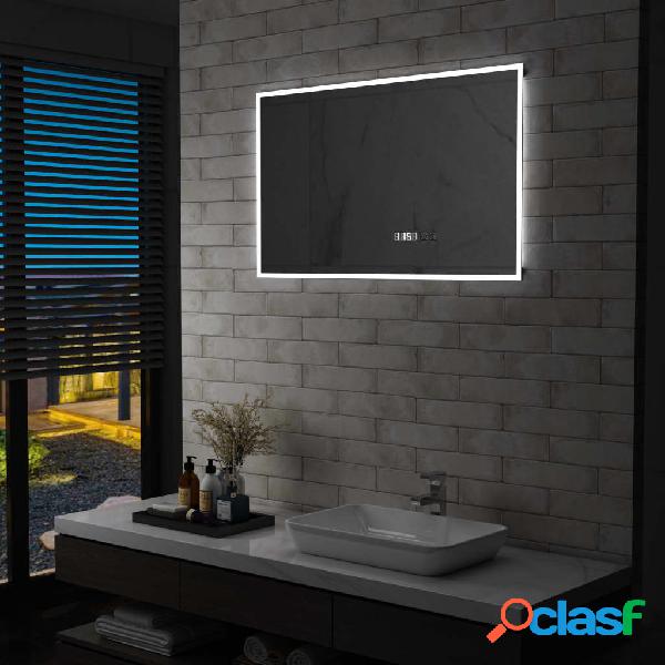 vidaXL Espejo de baño con LED, sensor táctil y reloj