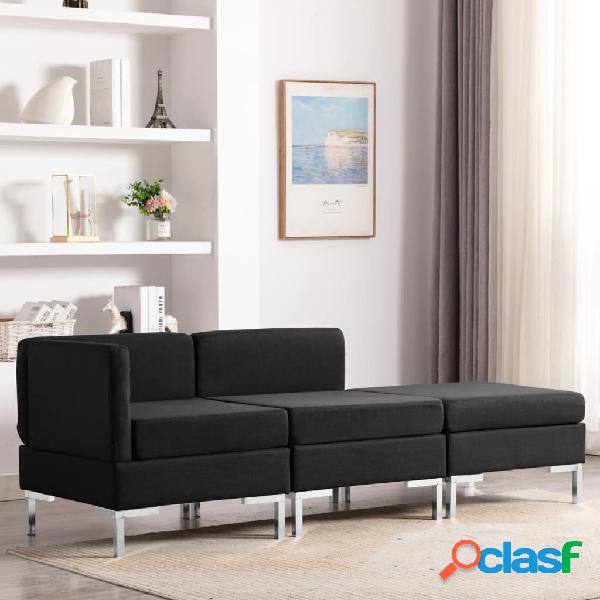 vidaXL Juego de sofás 3 piezas de tela negro