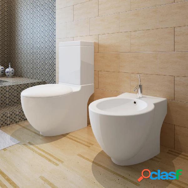 vidaXL Juego de váter WC y bidé de cerámica blanca