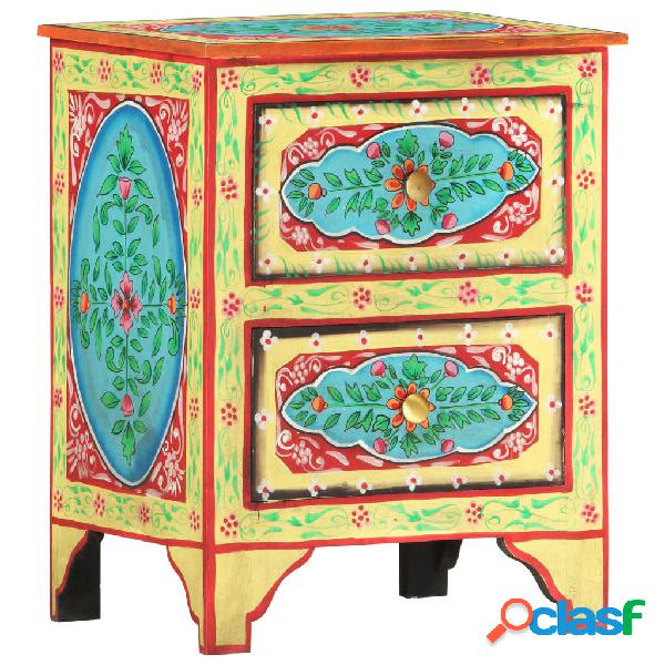 vidaXL Mesita de noche pintada a mano madera maciza mango