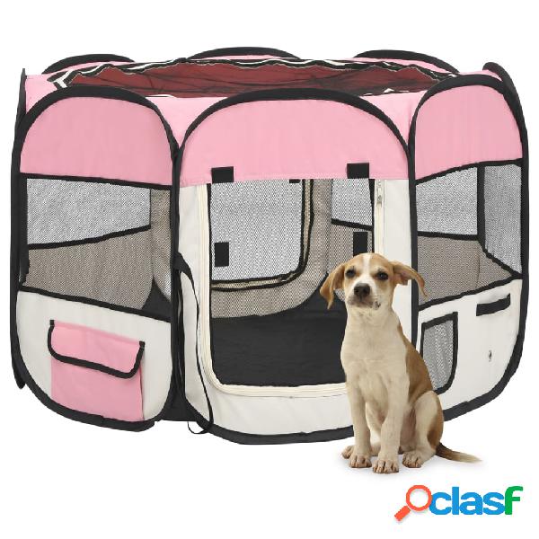 vidaXL Parque de perros plegable bolsa de transporte rosa