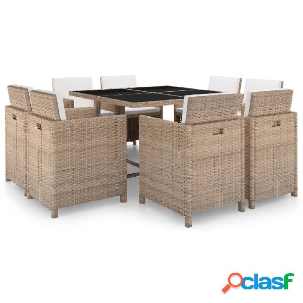 vidaXL Set comedor de jardín 9 piezas y cojines ratán