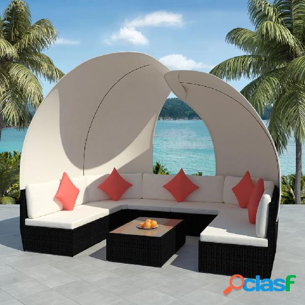 vidaXL Set muebles de jardín 9 pzas con toldos ratán